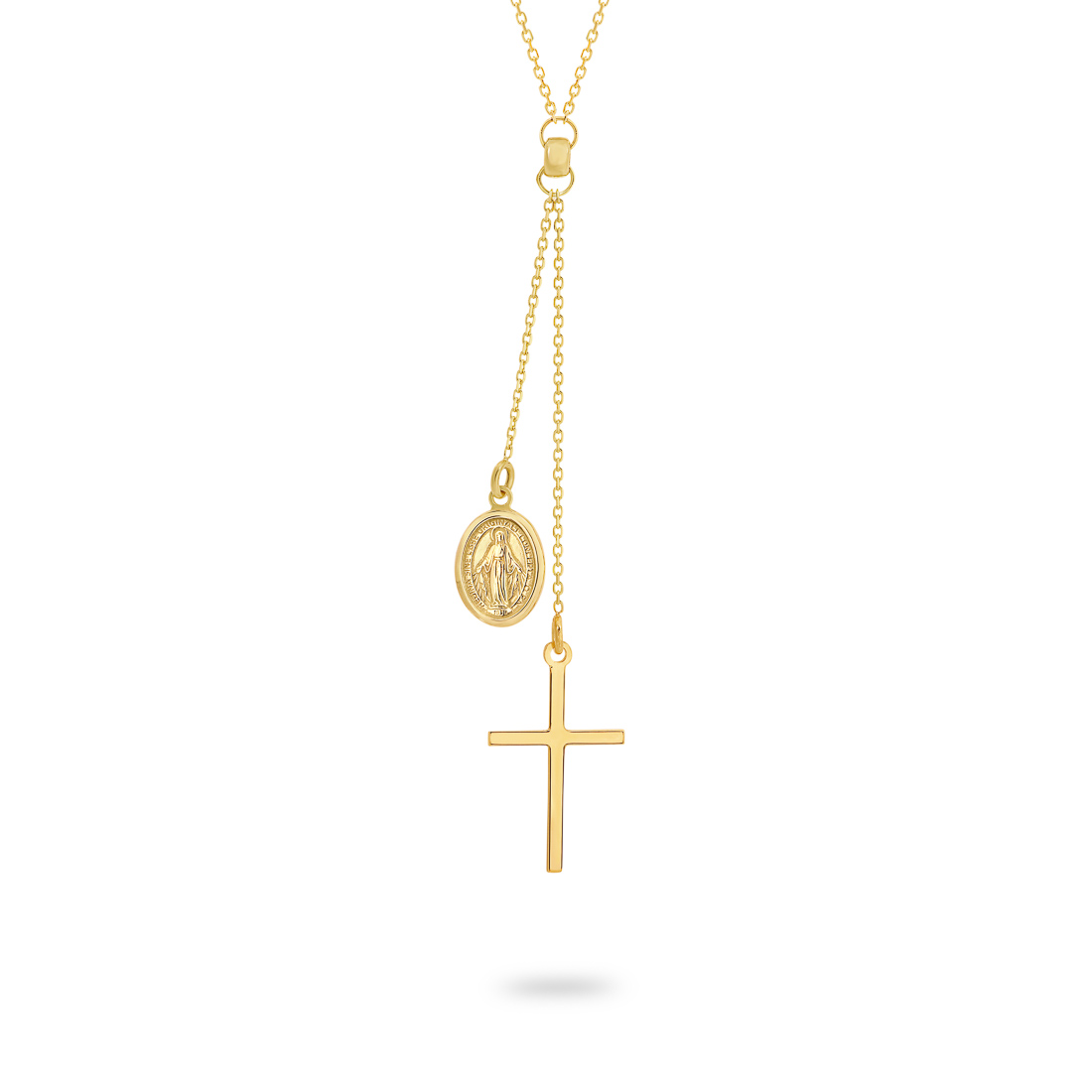 18K Yellow Gold Blessed Virgin Mary Medal & Cross Necklace