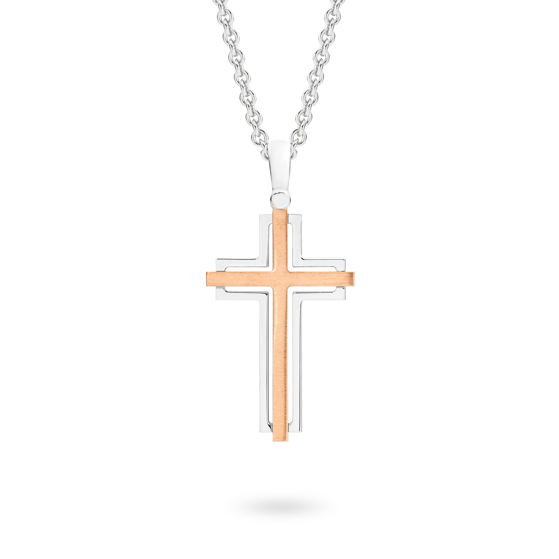 18K Rose & White Gold Twin Cross Pendant