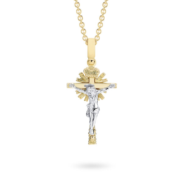 Faith Jewellery Collection 18K Yellow & White Gold Shinning Star Crucifix Pendant | C22