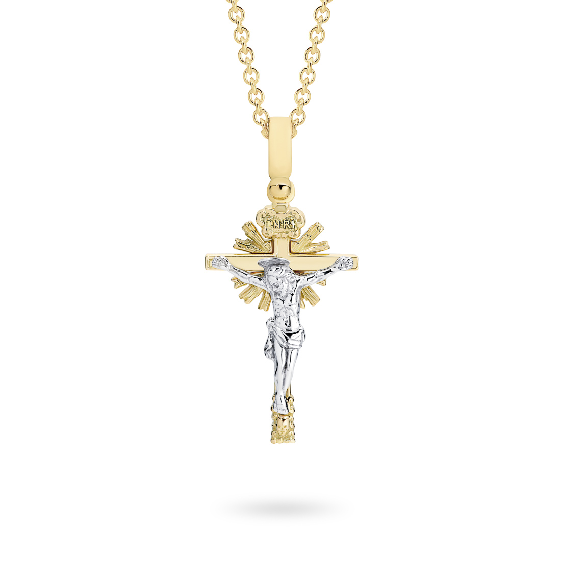 18K Yellow & White Gold Shinning Star Crucifix Pendant