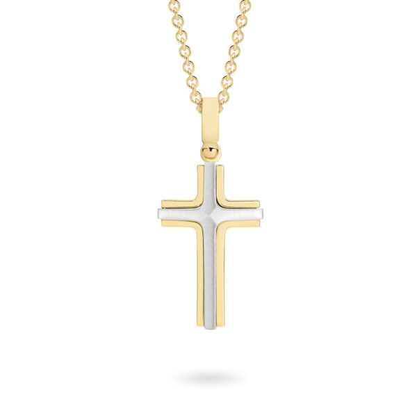 Faith Jewellery Collection 18K Yellow & White Gold Fancy Cross Pendant | C3 YG WG