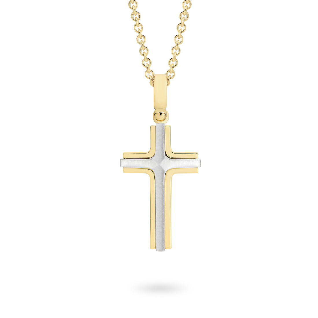 18K Yellow & White Gold Fancy Cross Pendant