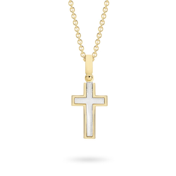 Faith Jewellery Collection 18K Yellow & White Gold Concaved Fancy Cross Pendant | C7 YG|WG