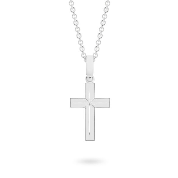 Faith Jewellery Collection 18K White Gold Engraved Flat Cross Pendant | C9WG