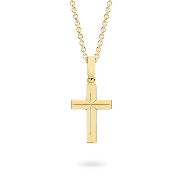 Faith Jewellery Collection 18K Yellow Gold Engraved Flat Cross Pendant | C9YG
