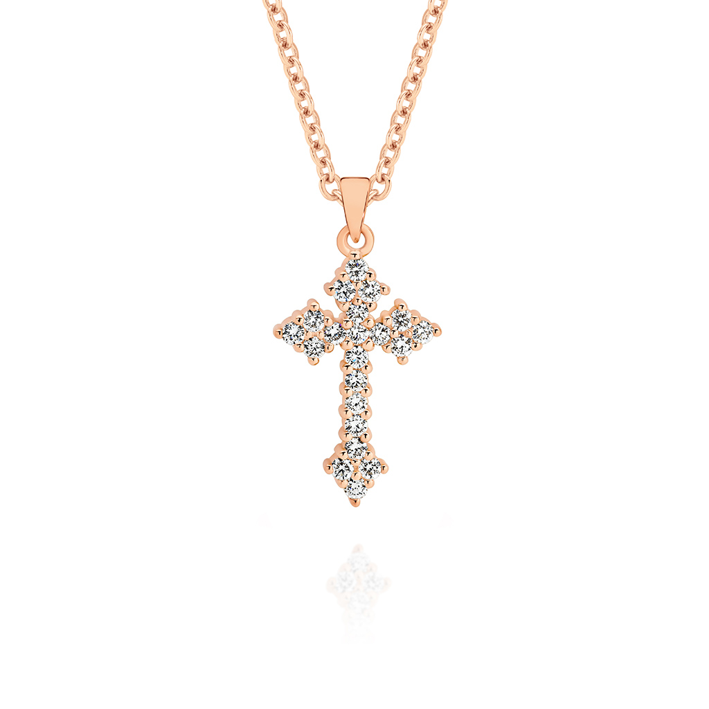 18K Rose Gold Claw Diamond Cluster Cross Pendant