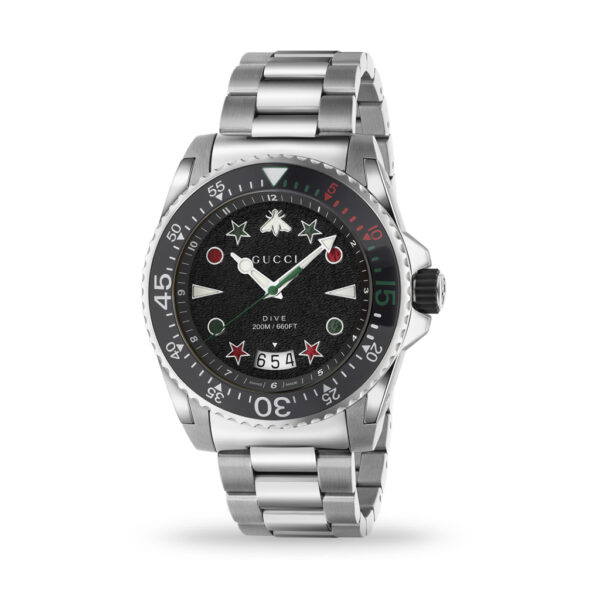 Gucci Dive 45mm Quartz Black Dial Steel Case and Bracelet | YA136221