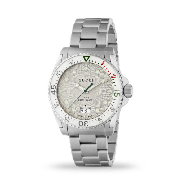 Gucci Dive 40mm Quartz White Bezel Steel Case and Bracelet | YA136336