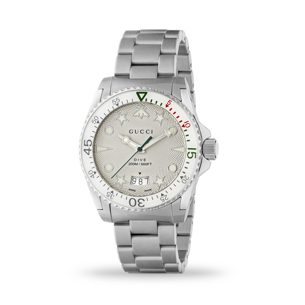 Gucci Dive 40mm Quartz Silver Dial Steel Case and Bracelet