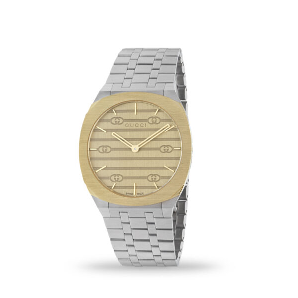 Gucci 25H 38mm Quartz 18K Yellow Gold Plated Case & Steel Bracelet | YA163405