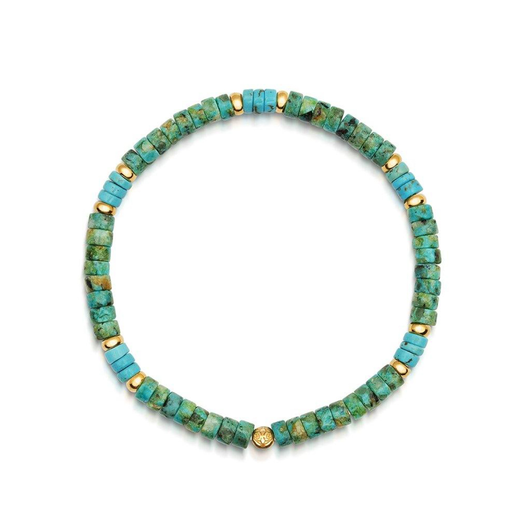 Nialaya Heishi Bead Collection Turquoise Beads and Gold Logo