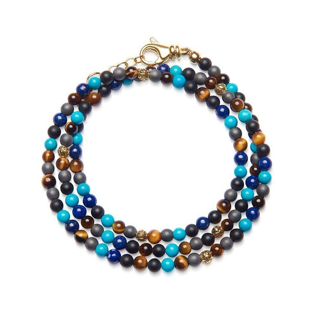 Nialaya Men&#8217;s Wristband with Tiger Eye, Matte Onyx, Blue Lapis Beads