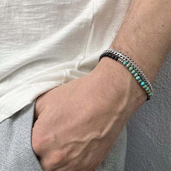 Nialaya Men's Wristband with Matte Onyx and Turquoise | MCHCO_605