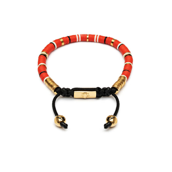 Nialaya Tulum Men's Bracelet with Red, White and Gold Disc Beads | MCRG_014