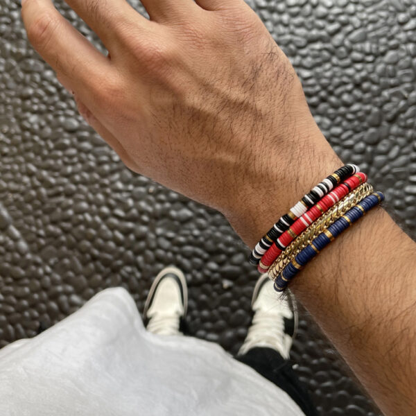 Nialaya Tulum Men's Bracelet with Red, White and Gold Disc Beads | MCRG_014