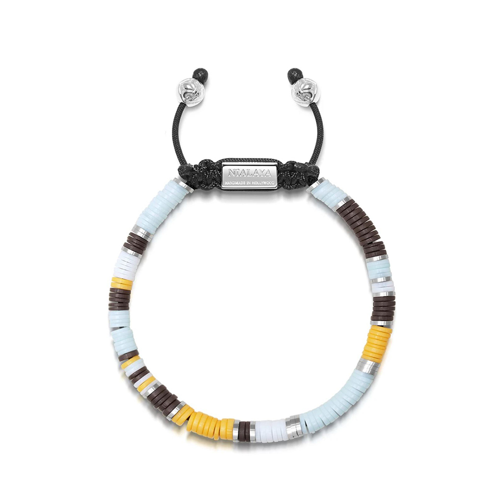 Nialaya Men&#8217;s Beaded Bracelet with Coloured Disc Beads
