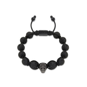 Nialaya Men's Beaded Bracelet with Black CZ Diamond Skull and Lava Stone | MCZD10ST_024