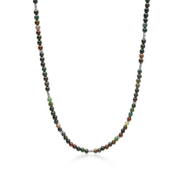 Nialaya Men's Beaded Necklace with Oriental Jasper and Sterling Silver Tube Beads | MNEC_129