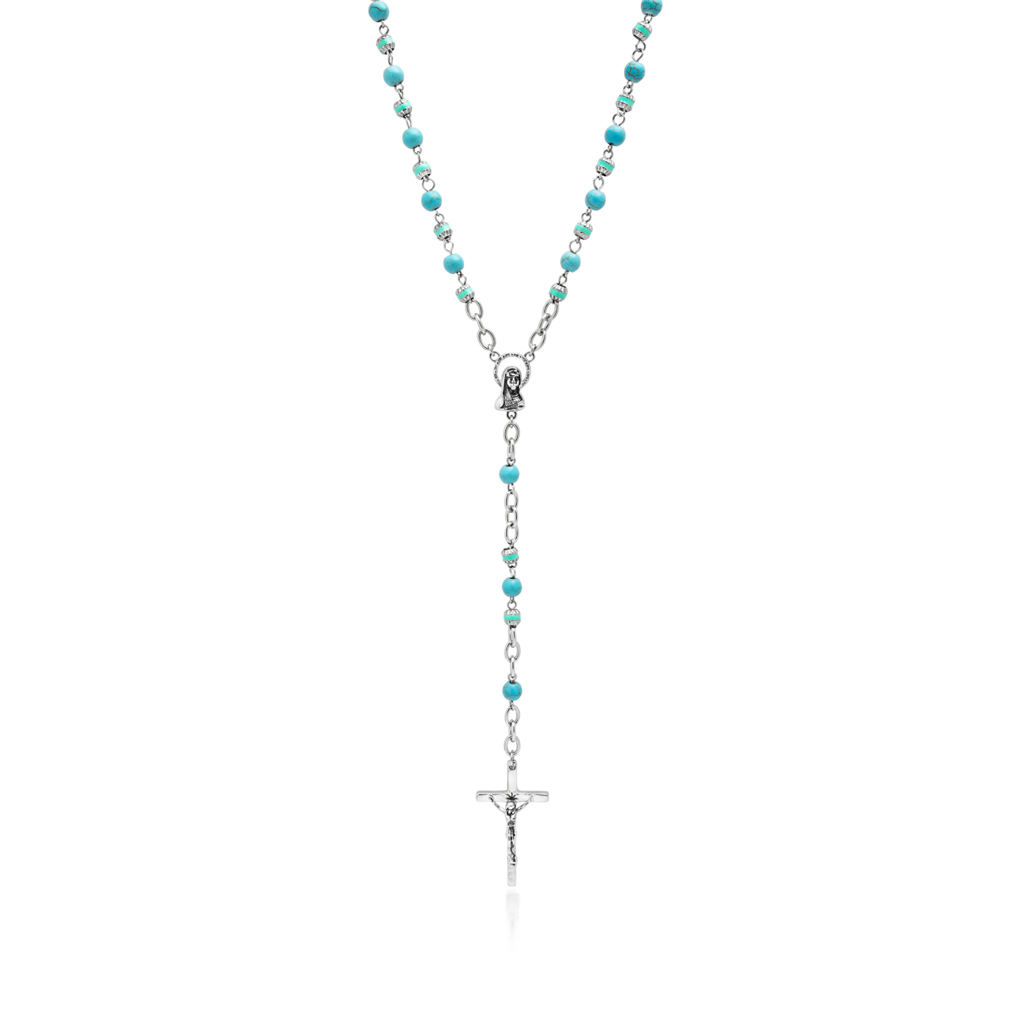 Nialaya Men's Rosary Necklace with Turquoise