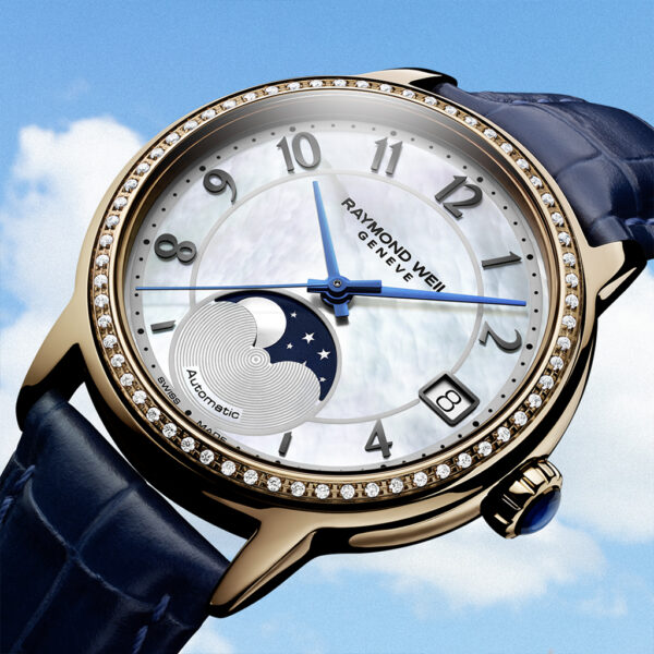Raymond Weil Maestro Automatic 34mm Moonphase Diamonds on Leather Strap - 2139-p5s-05909