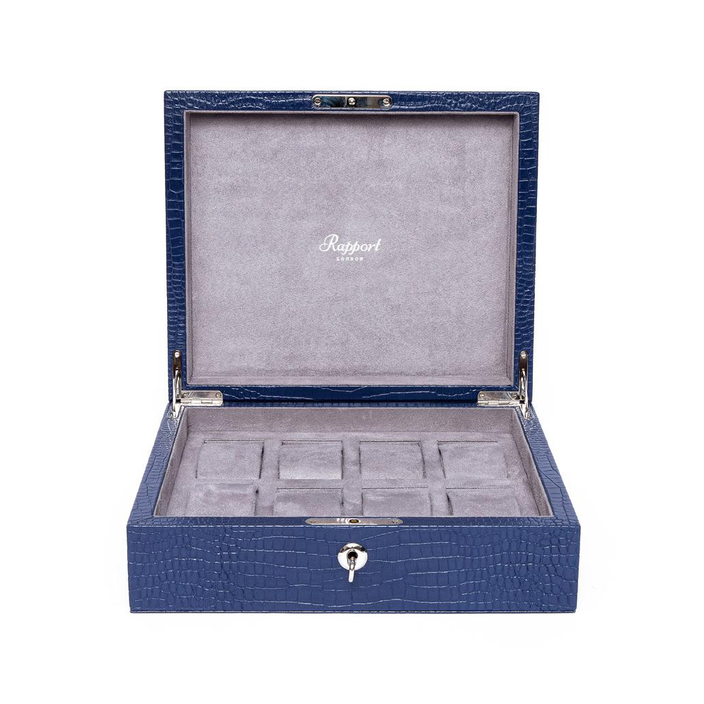 Rapport Brompton Eight Watch Box In Blue Leather