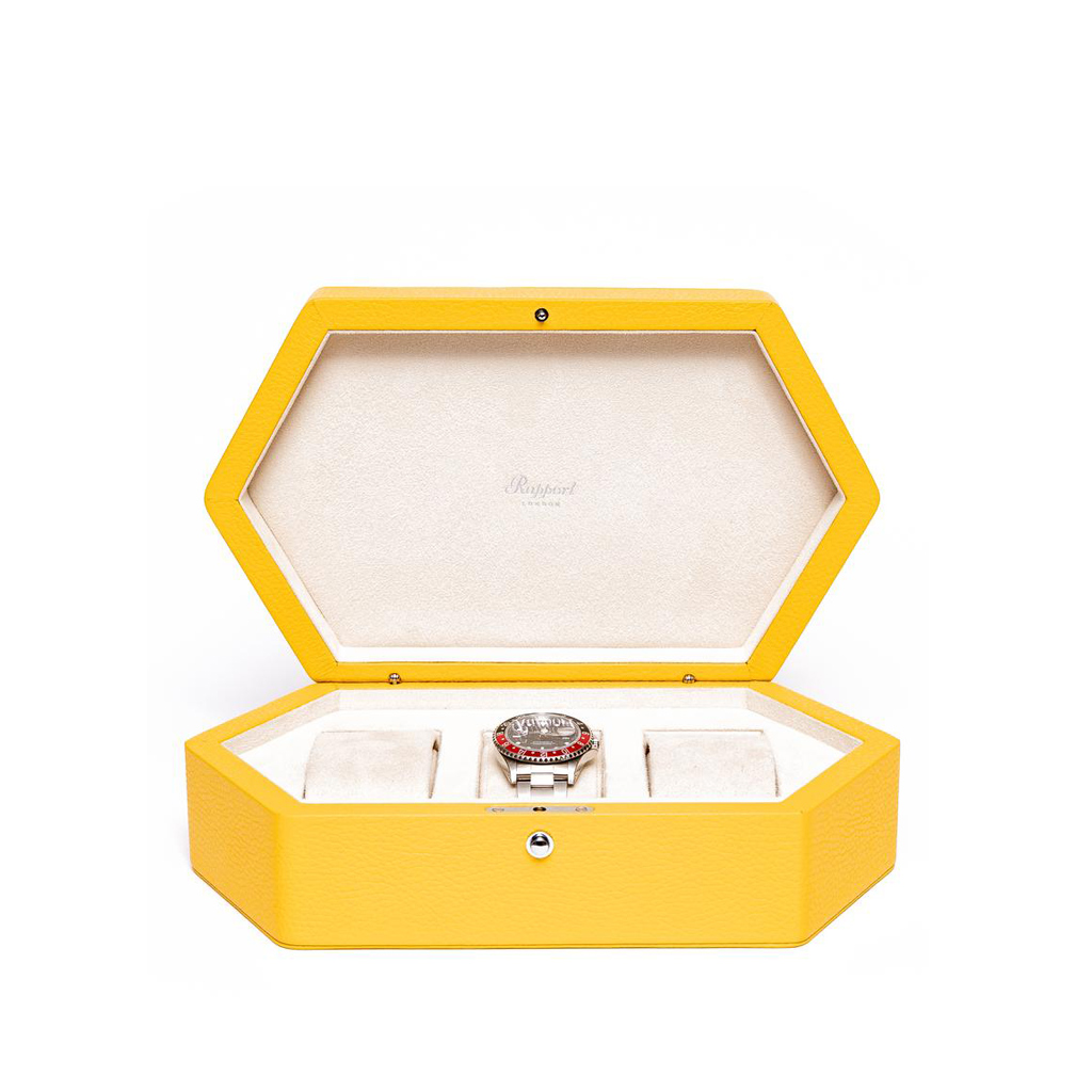Rapport Portobello Triple Watch Box In Yellow Leather