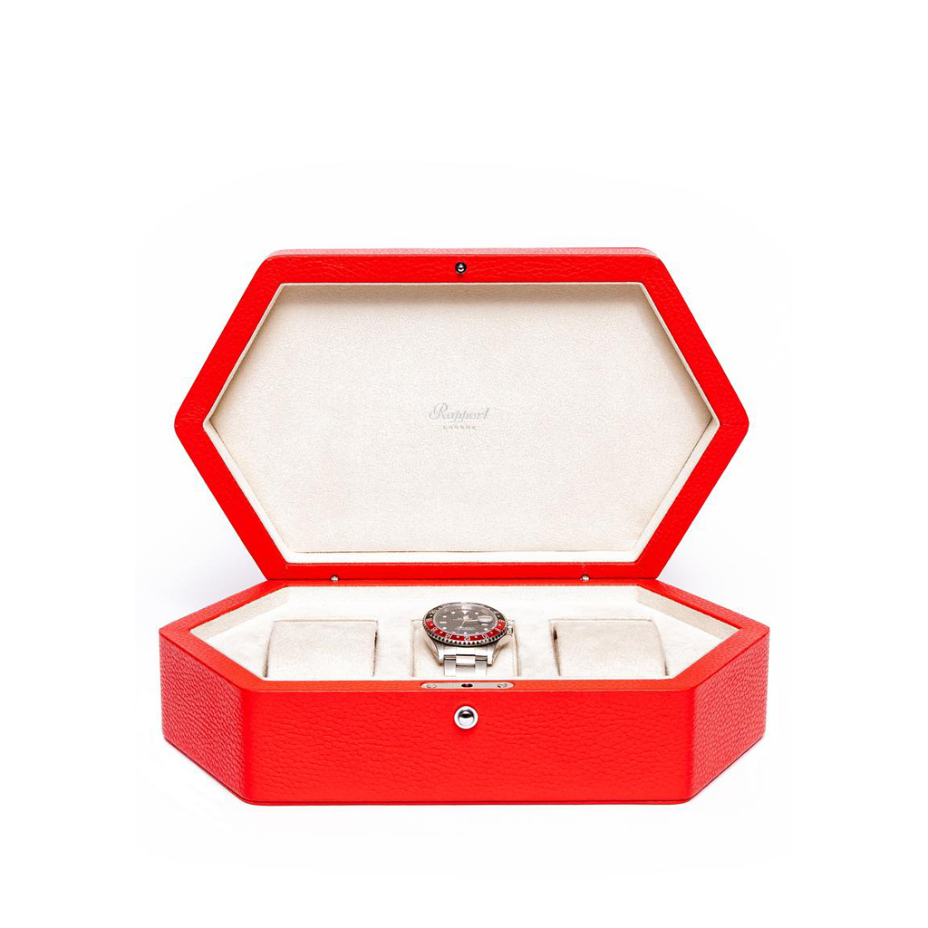 Rapport Portobello Triple Watch Box In Red Leather