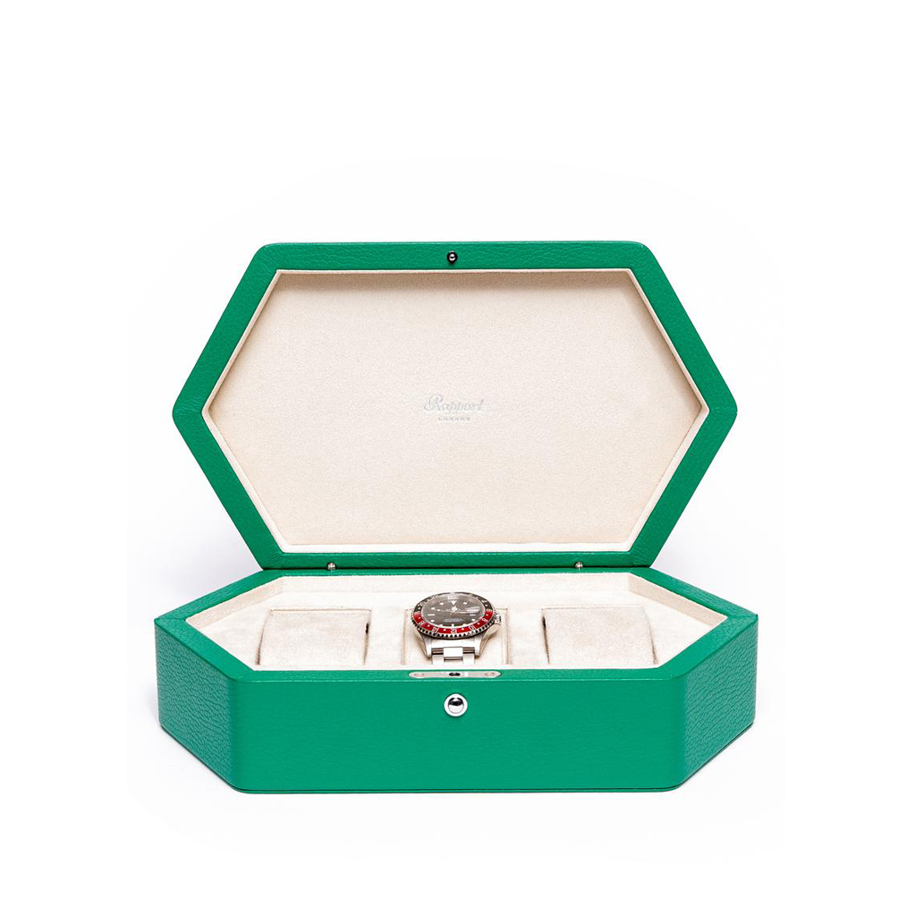 Rapport Portobello Triple Watch Box In Green Leather