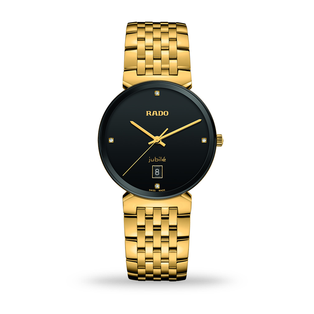 Rado Florence Quartz 38mm Black Dial with Diamonds Gold PVD Bracelet