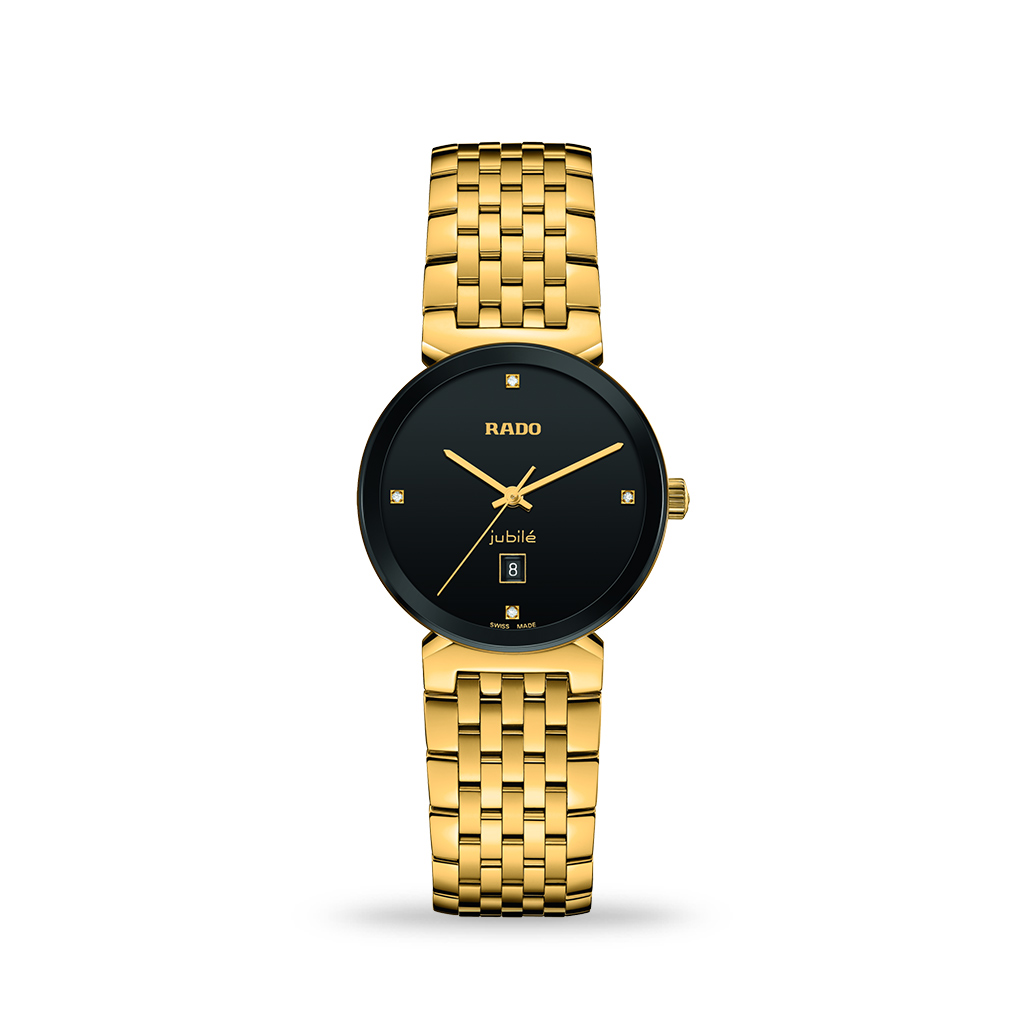 Rado Florence Quartz 30mm Black Dial with Diamonds Gold PVD Bracelet