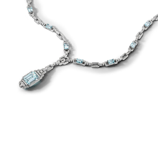 Aquamarine Diamond Drop Collier 18K White Gold TN0514-0
