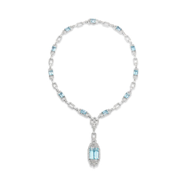 Aquamarine Diamond Drop Collier 18K White Gold TN0514-0