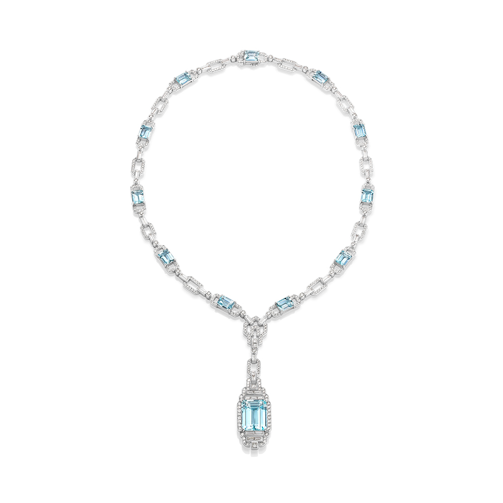 Aquamarine &#038; Diamond Drop Collier in 18K White Gold