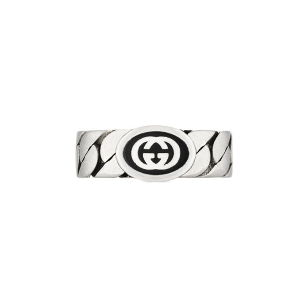 Gucci Gourmette Silver Ring Black Enamel YBC678656001