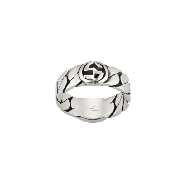 Gucci Gourmette Silver Ring Black Enamel YBC678656001