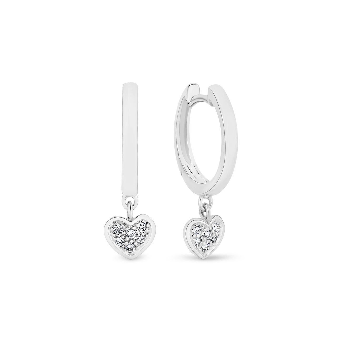 18K White Gold Diamond Pave Heart Huggie Earrings