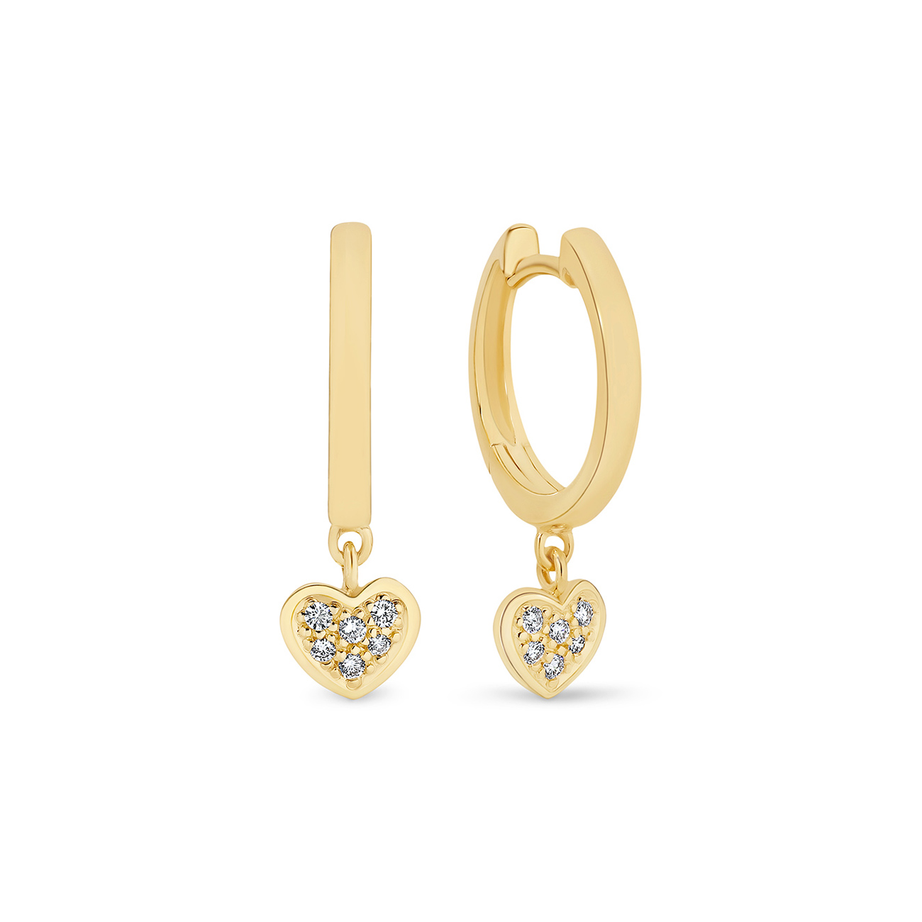 18K Yellow Gold Diamond Pave Heart Huggie Earrings