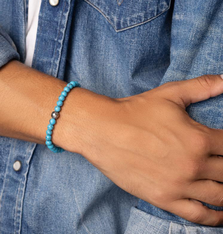 Nialaya Mens wristband with turquoise and silver - MCHCO_235