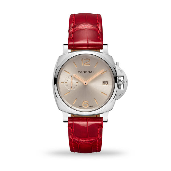 panerai luminor watch with red leather strap