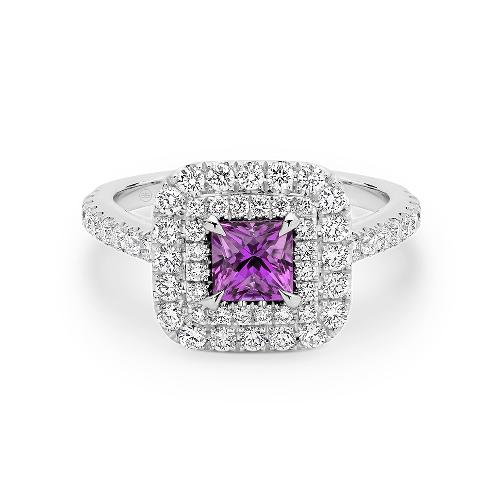 Amethyst & Diamond Double Halo Ring