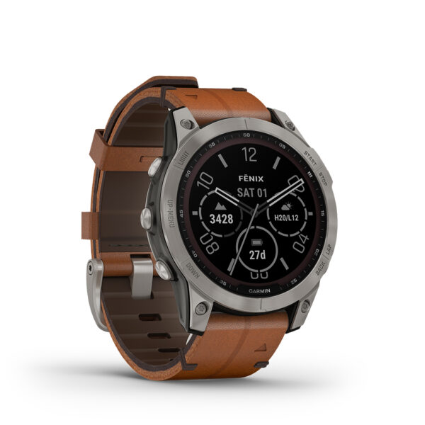 Garmin Fenix® 7 Sapphire Solar 47mm Chestnut Leather Band 010-02540-32