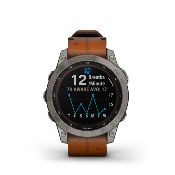 Garmin Fenix® 7 Sapphire Solar 47mm Chestnut Leather Band 010-02540-32