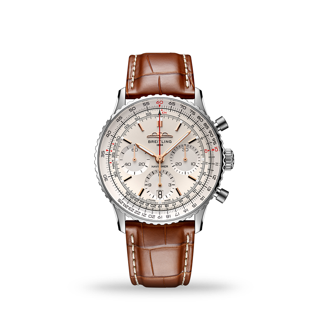 Breitling Navitimer B01 Chronograph 41mm Silver Dial Leather Strap