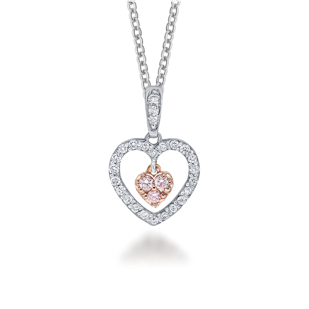 White &#038; Argyle Pink Diamond Round Blush Heartland Pendant Necklace