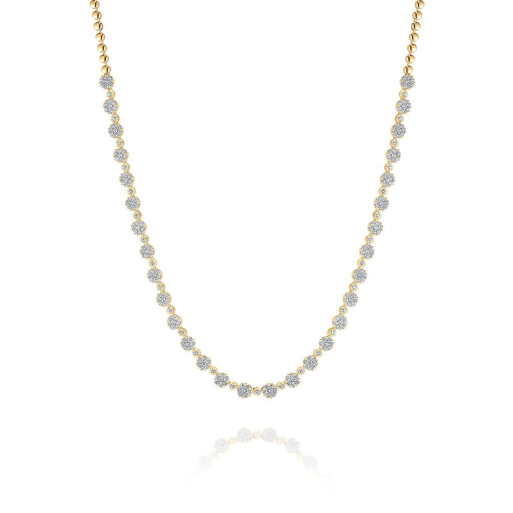 5.00ct Cluster Set Diamond Necklace Yellow Gold