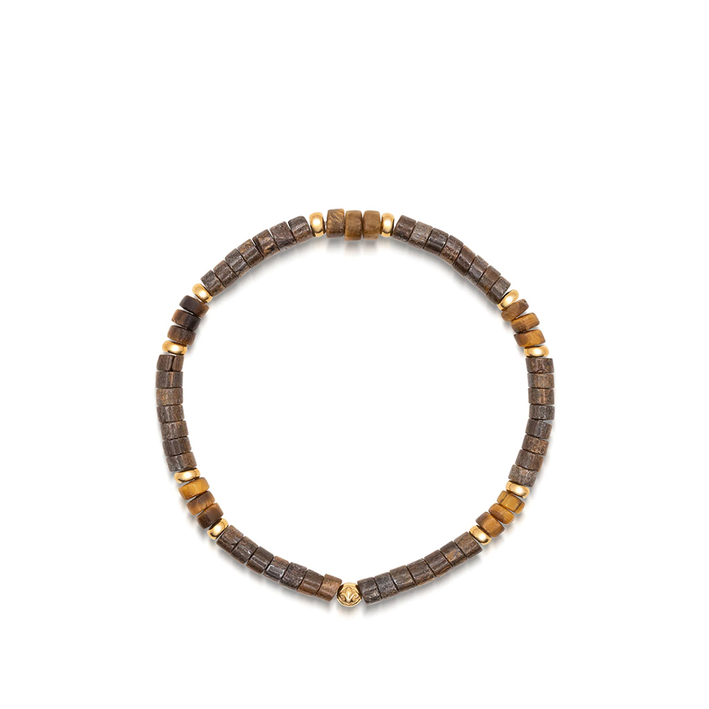 Men&#8217;s Wristband with Bronzite and Brown Tiger Eye Heishi Beads