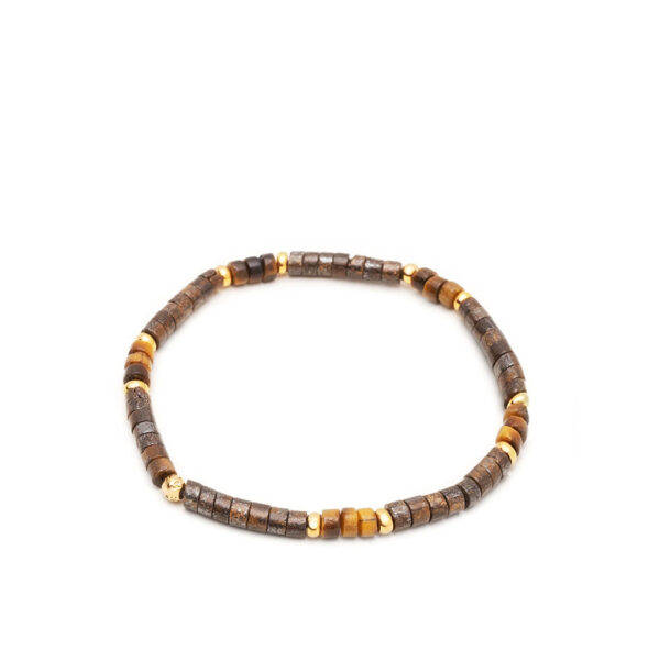 Men's Wristband with Bronzite and Brown Tiger Eye Heishi Beads Model# MB4_031