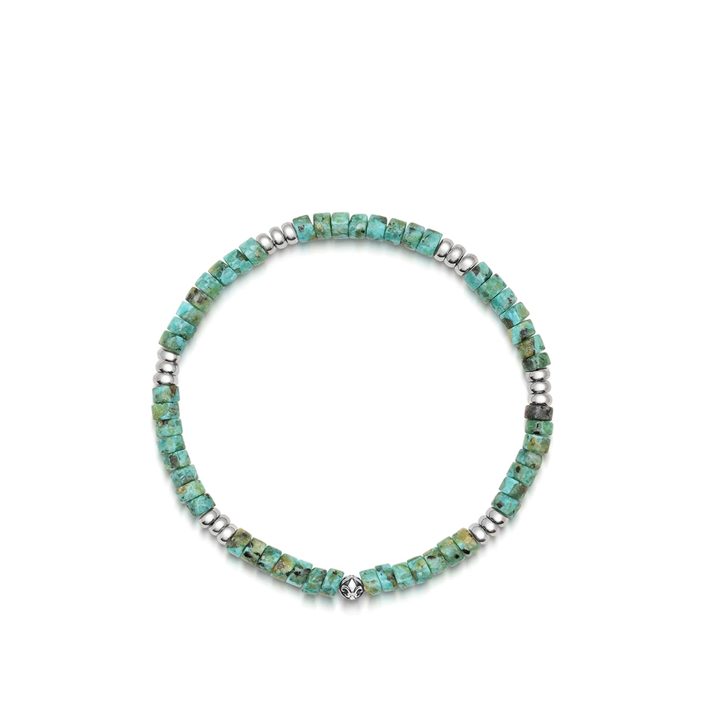 Nialaya Men&#8217;s Wristband with Turquoise Heishi Beads and Silver