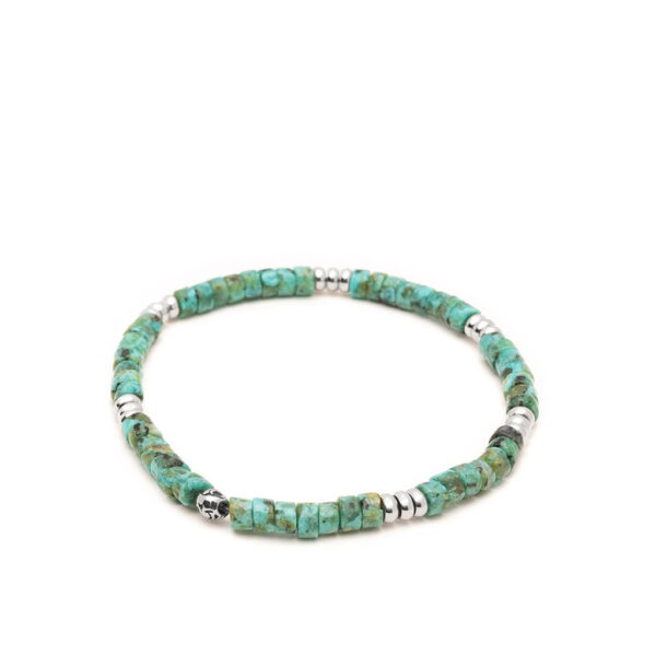 Nialaya Men's Wristband with Turquoise Heishi Beads and Silver MB4_035