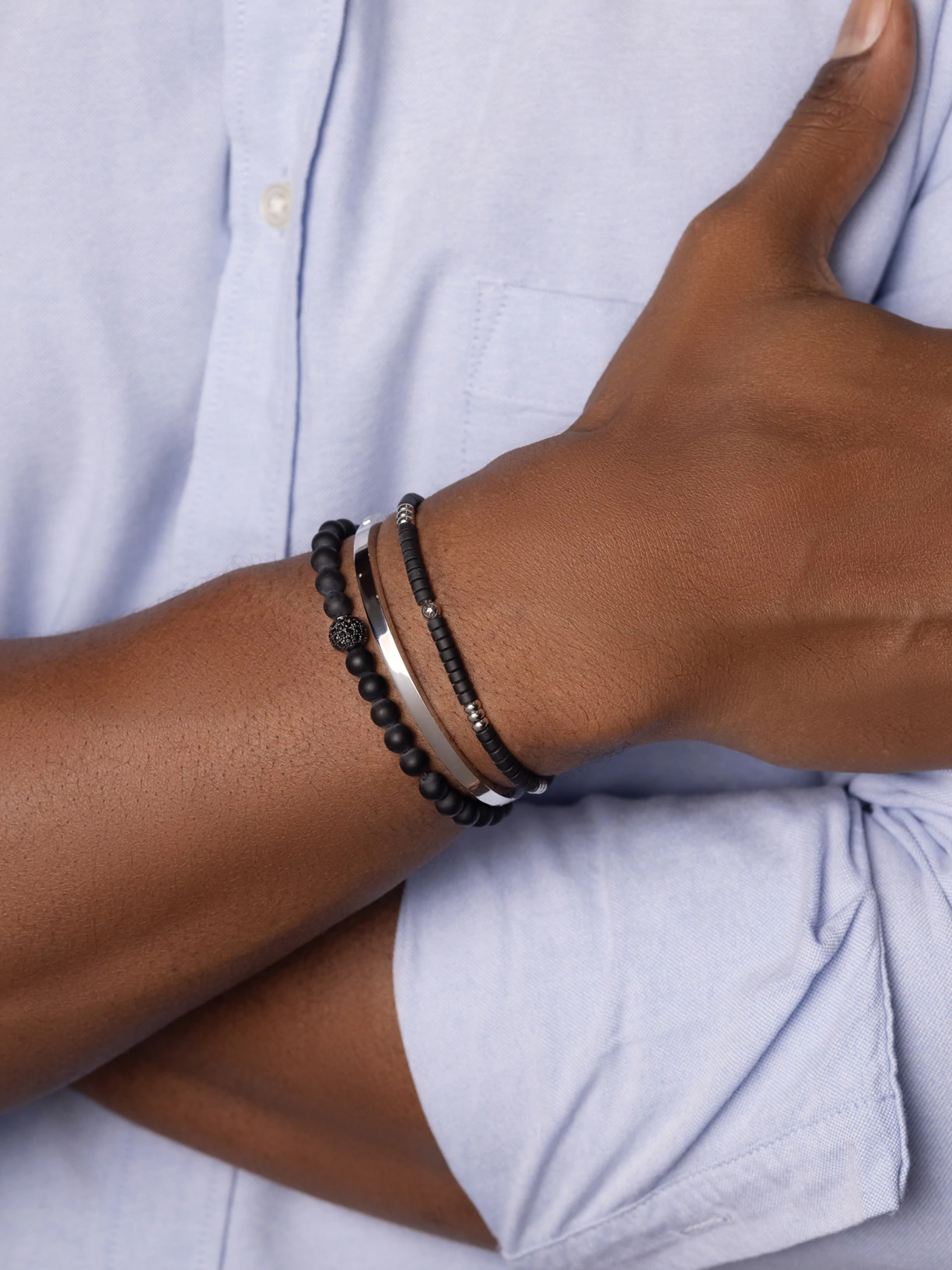 Nialaya Men's Wristband with Onyx Heishi Beads and Silver. Model# MB4_036
